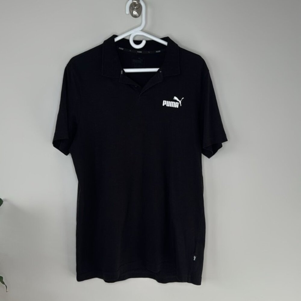 Puma Men Black Solid Collared Short Sleeve Polo Shirt Size Large
